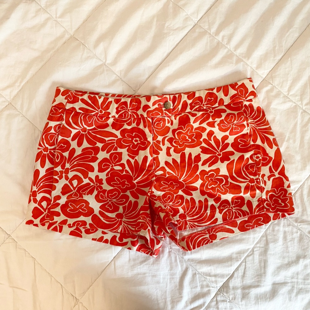 J. Crew Shorts Women’s Size 6 Cotton Chino Floral Red Orange Color